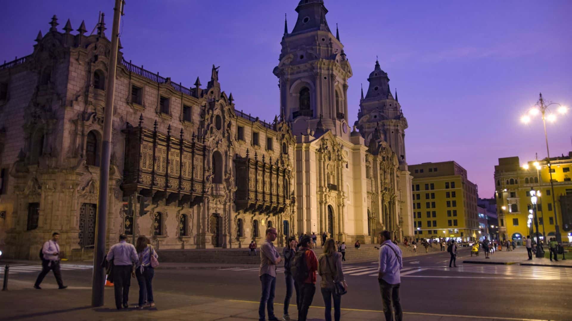Night view of the beautiful cathedral of Lima | Responsible Travel Peru