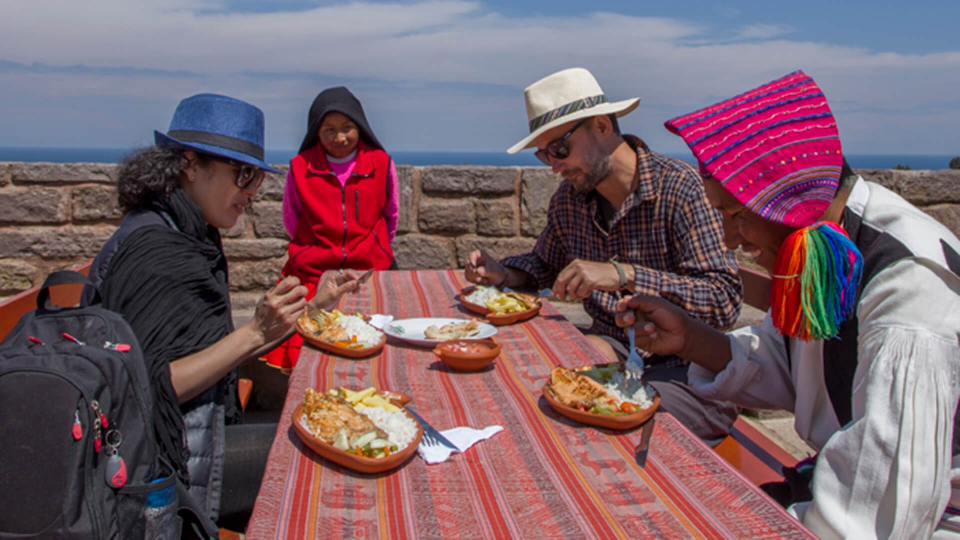 Lunch table at open air with a view over the lake in Taquile island | RESPONSible Travel Peru