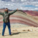 Looout to Palcoyo's second mountain with single visitor portayed