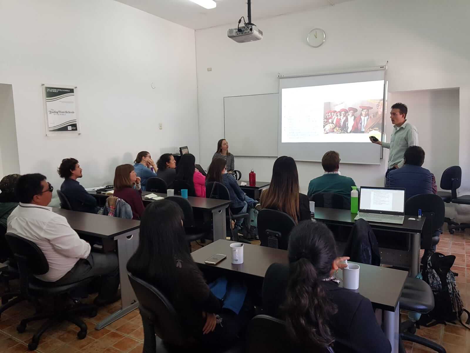 The RESPONSible Travel Peru team giving a workshop about sustainable tourism in Cusco, Peru
