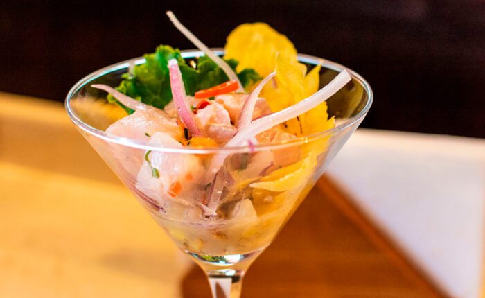 Ceviche served in wine glass - RESPONSible Travel Peru