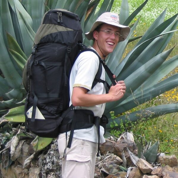Guido van Es, founding director of RESPONSible Travel Peru, hiking the Inka Naani between Ancash and Huanuco in 2005