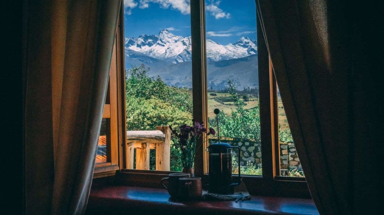 Spectacular view from one of The Lazy Dog's rooms towards the Cordillera Blanca. Visit this sustainable mountain lodge with RESPONSible Travel Peru!