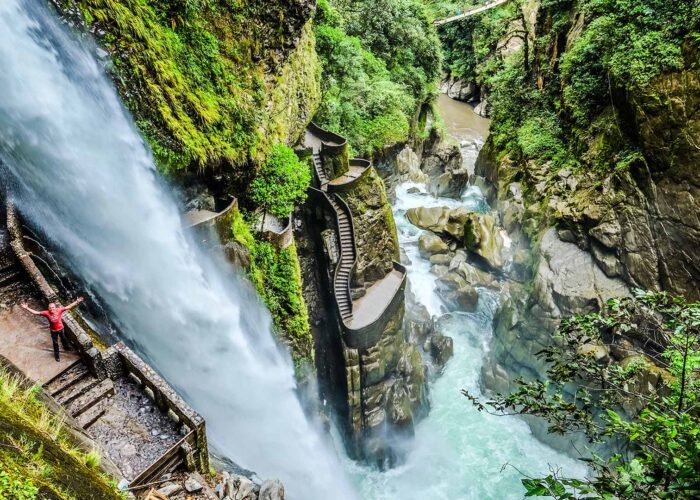 The amazing Pailón del Diablo waterfall can be visited on Impactful Travel's Alternative Baños Waterfall Tour from Tena to Baños.