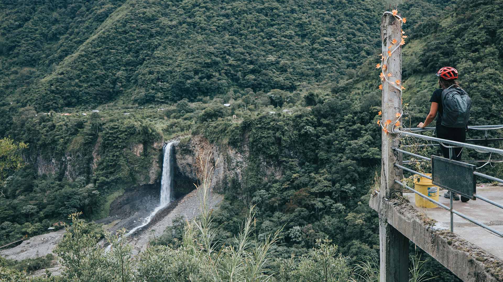 A waterfall near Baños, Ecuador as seen from the panoramic platform | Impactful Travel