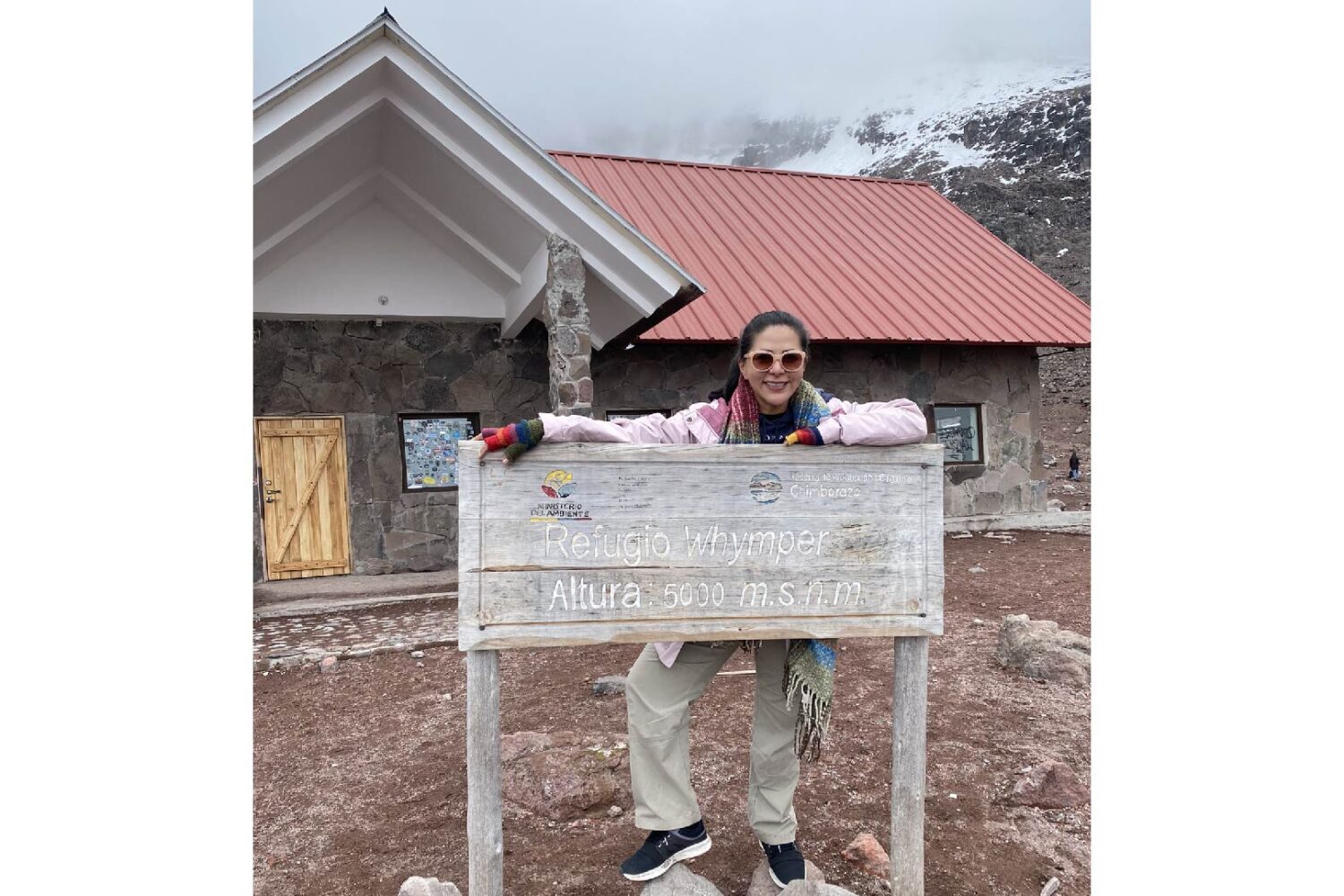 Alejandra Jimenez at the Whymper mountain refuge on Chiborazo at 5000 m.a.s.l.