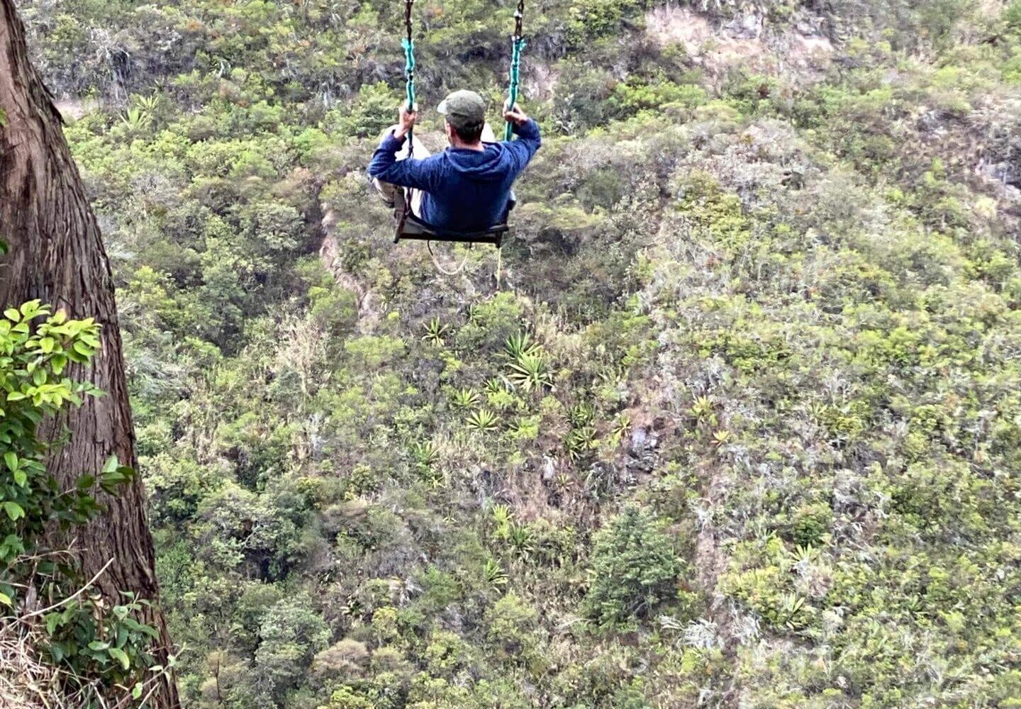 Guido (sort of) enjoying the rather spectacular swing next to the Andean Bear's viewpoint.
